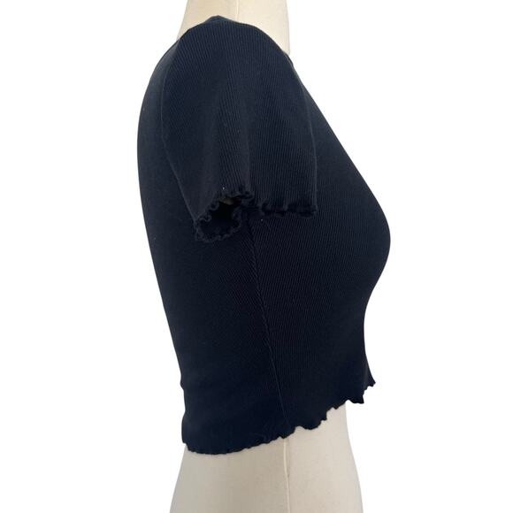 Y2K ALAB Katrina Moon Cutout Black Crop Top Ruffled Hems Whimsical Gothic Sz XS - Picture 4 of 7